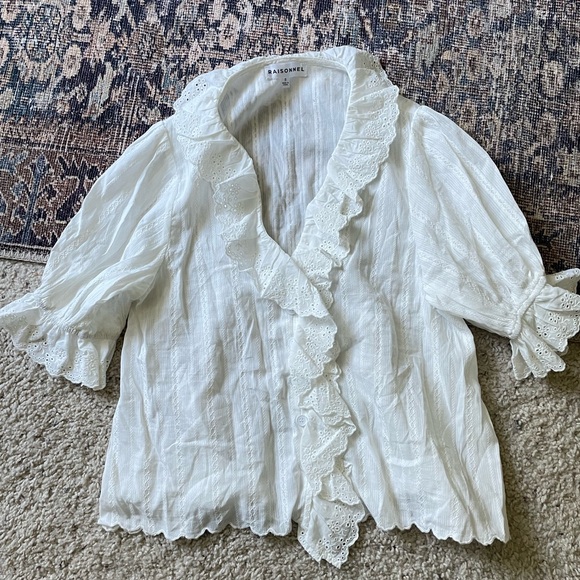 White Ruffled eyelet blouse Blouse - Picture 1 of 4